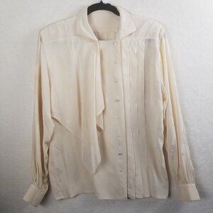 Escada cream silk‎ dress blouse A-symetrical pleated button closure womens 38